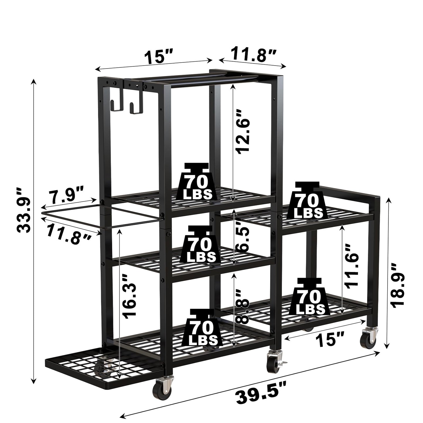 6-Tier Home Gym Storage Rack with Wheels, Dumbbell Weight Rack and Yoga Mat Organizer, Multi-Purpose Gym Equipment Storage Stand for Home Gym Accessories