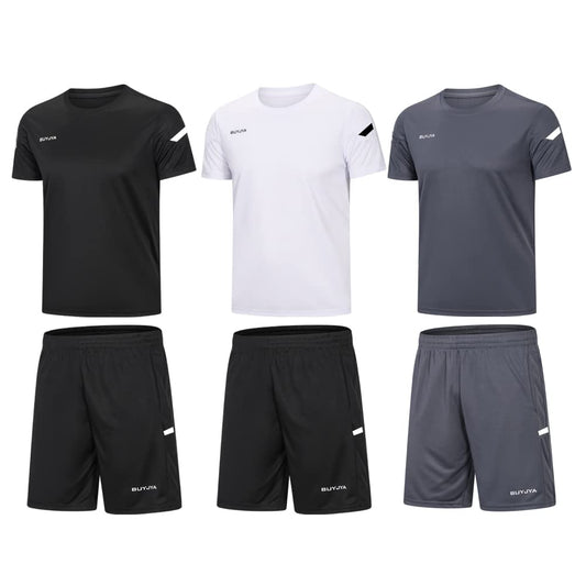 BUYJYA Men's Workout Clothes Athletic Shorts Shirt Set 3 Pack Basketball Football Training Running Gym Christmas gifts