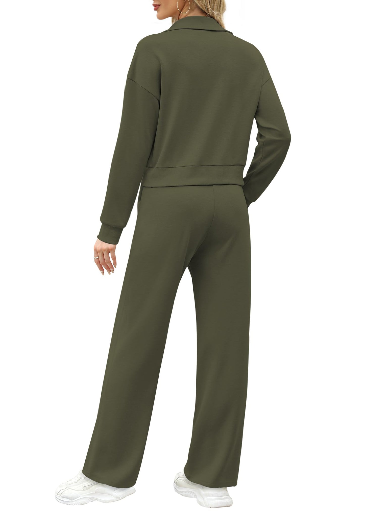 XIEERDUO Women 2 Piece Outfits Sweatsuit Sweatshirt Sweatpants Lounge Matching Set 2025 Fall Fashion Trendy Travel Airport Army Green L