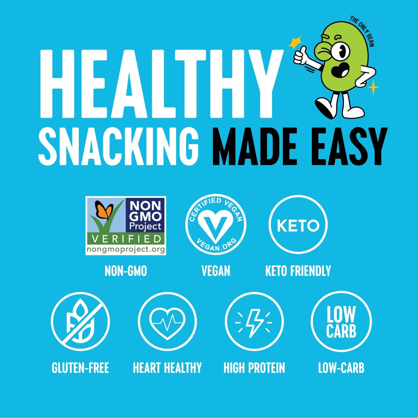 The Only Bean High Protein Snacks, Healthy Office Snacks, Healthy Snacks for Adults and Kids for Lunch, Vegan, Low Carb & Gluten Free - Edamame Beans Snack, Variety Pack - 0.9oz (Pack of 45)