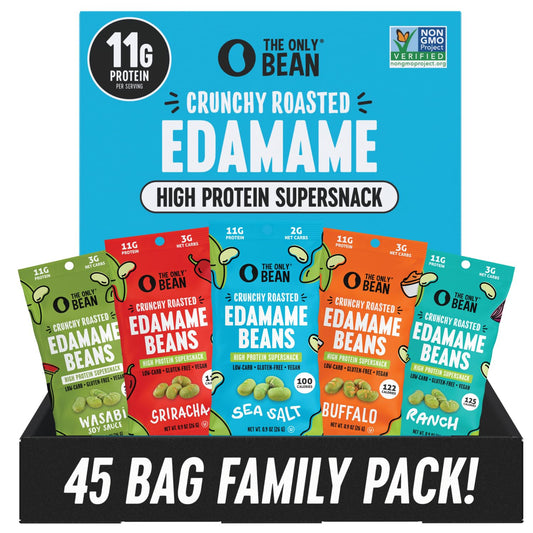 The Only Bean High Protein Snacks, Healthy Office Snacks, Healthy Snacks for Adults and Kids for Lunch, Vegan, Low Carb & Gluten Free - Edamame Beans Snack, Variety Pack - 0.9oz (Pack of 45)
