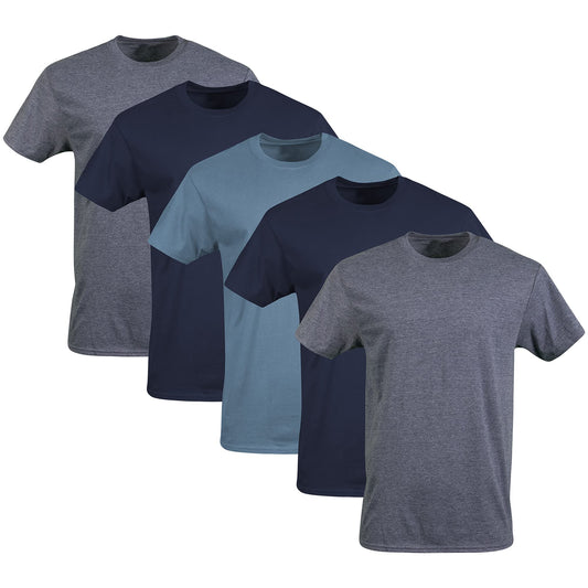 Gildan Men's Crew T-Shirts, Multipack, Style G1100, Navy/Heather Navy/Indigo Blue (5-Pack), 2X-Large