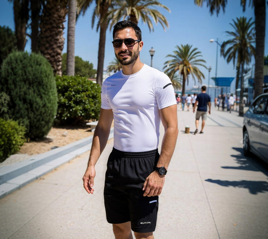 BUYJYA Men's Workout Clothes Athletic Shorts Shirt Set 3 Pack Basketball Football Training Running Gym Christmas gifts